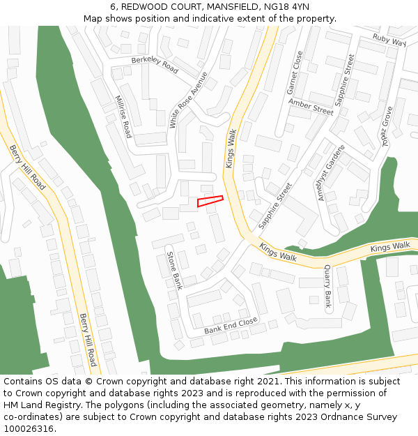 6, REDWOOD COURT, MANSFIELD, NG18 4YN: Location map and indicative extent of plot