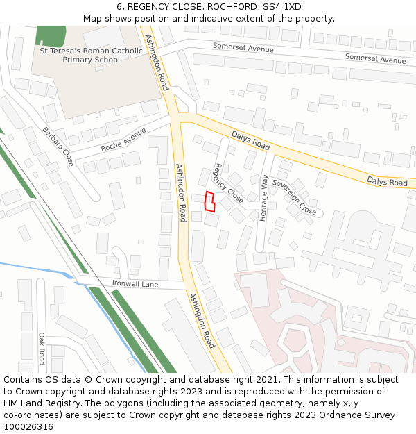 6, REGENCY CLOSE, ROCHFORD, SS4 1XD: Location map and indicative extent of plot