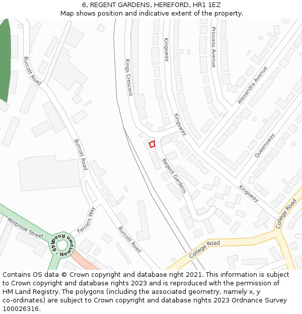 6, REGENT GARDENS, HEREFORD, HR1 1EZ: Location map and indicative extent of plot