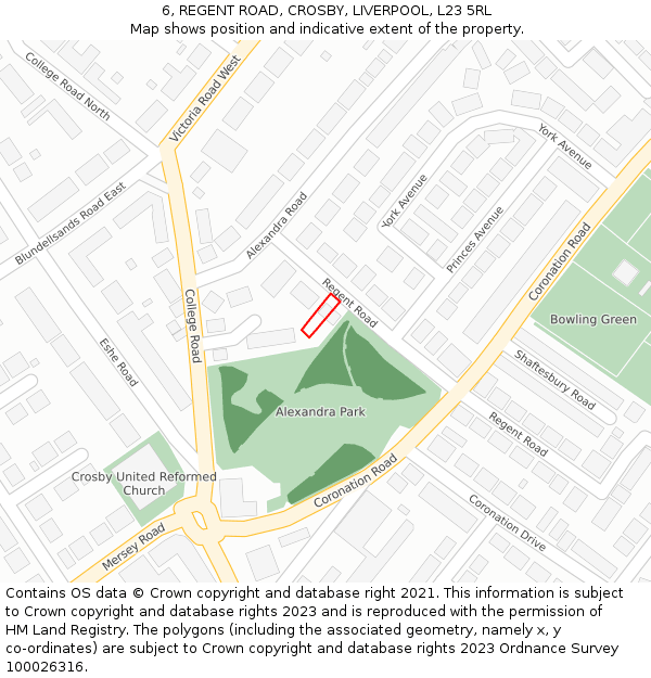 6, REGENT ROAD, CROSBY, LIVERPOOL, L23 5RL: Location map and indicative extent of plot