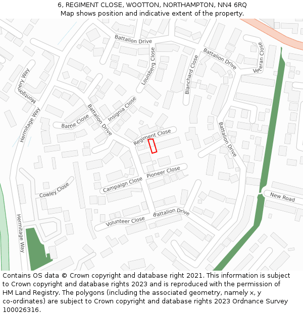 6, REGIMENT CLOSE, WOOTTON, NORTHAMPTON, NN4 6RQ: Location map and indicative extent of plot