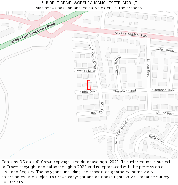 6, RIBBLE DRIVE, WORSLEY, MANCHESTER, M28 1JT: Location map and indicative extent of plot