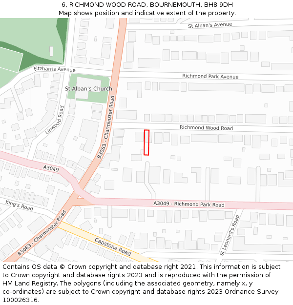 6, RICHMOND WOOD ROAD, BOURNEMOUTH, BH8 9DH: Location map and indicative extent of plot