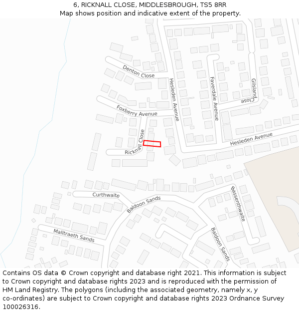 6, RICKNALL CLOSE, MIDDLESBROUGH, TS5 8RR: Location map and indicative extent of plot