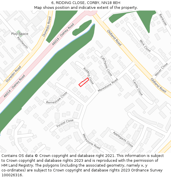 6, RIDDING CLOSE, CORBY, NN18 8EH: Location map and indicative extent of plot