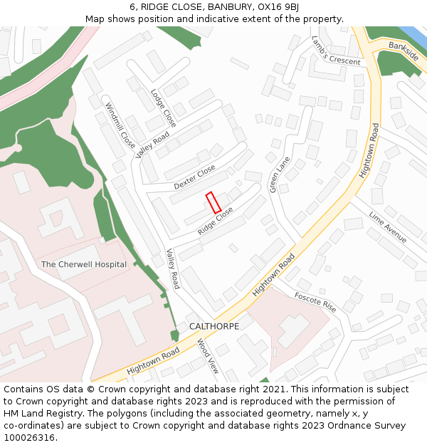 6, RIDGE CLOSE, BANBURY, OX16 9BJ: Location map and indicative extent of plot