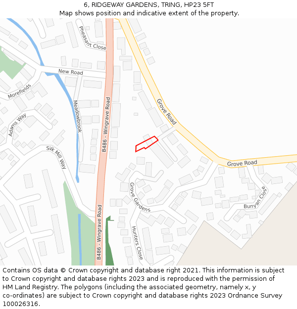 6, RIDGEWAY GARDENS, TRING, HP23 5FT: Location map and indicative extent of plot