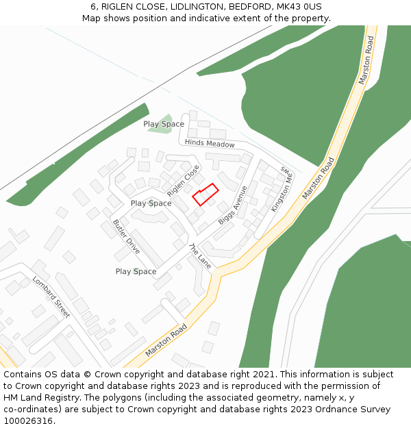 6, RIGLEN CLOSE, LIDLINGTON, BEDFORD, MK43 0US: Location map and indicative extent of plot