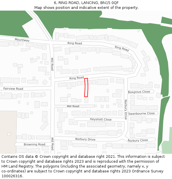 6, RING ROAD, LANCING, BN15 0QF: Location map and indicative extent of plot
