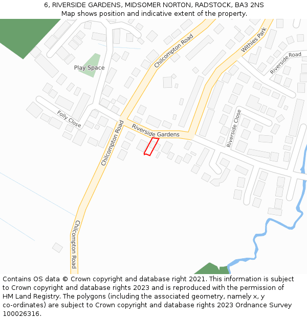 6, RIVERSIDE GARDENS, MIDSOMER NORTON, RADSTOCK, BA3 2NS: Location map and indicative extent of plot