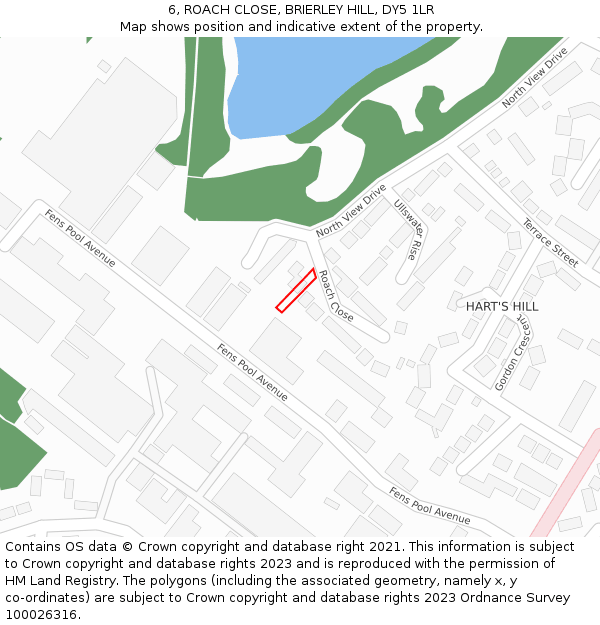 6, ROACH CLOSE, BRIERLEY HILL, DY5 1LR: Location map and indicative extent of plot