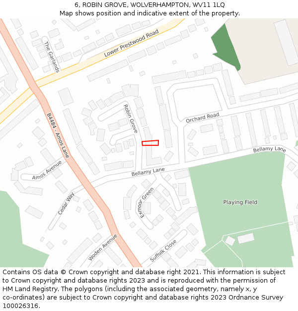 6, ROBIN GROVE, WOLVERHAMPTON, WV11 1LQ: Location map and indicative extent of plot