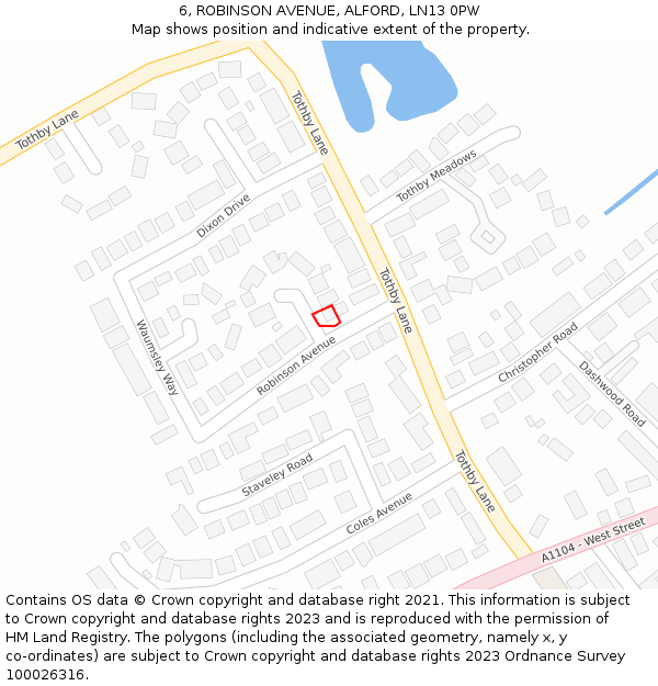 6, ROBINSON AVENUE, ALFORD, LN13 0PW: Location map and indicative extent of plot