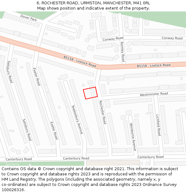 6, ROCHESTER ROAD, URMSTON, MANCHESTER, M41 0RL: Location map and indicative extent of plot