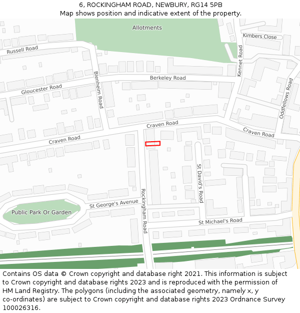 6, ROCKINGHAM ROAD, NEWBURY, RG14 5PB: Location map and indicative extent of plot