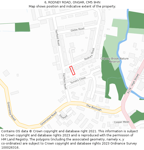 6, RODNEY ROAD, ONGAR, CM5 9HN: Location map and indicative extent of plot