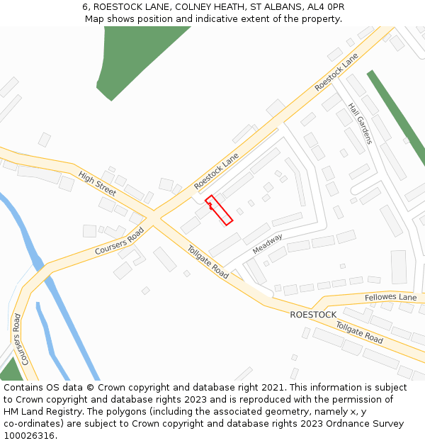6, ROESTOCK LANE, COLNEY HEATH, ST ALBANS, AL4 0PR: Location map and indicative extent of plot