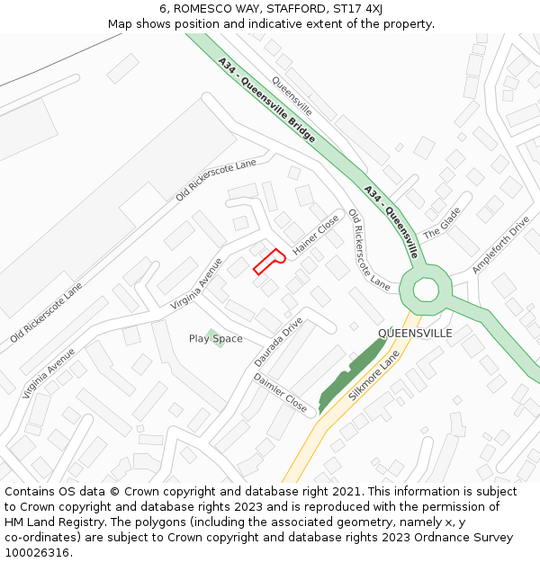 6, ROMESCO WAY, STAFFORD, ST17 4XJ: Location map and indicative extent of plot