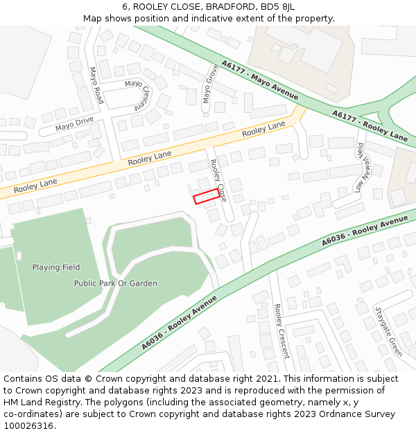 6, ROOLEY CLOSE, BRADFORD, BD5 8JL: Location map and indicative extent of plot
