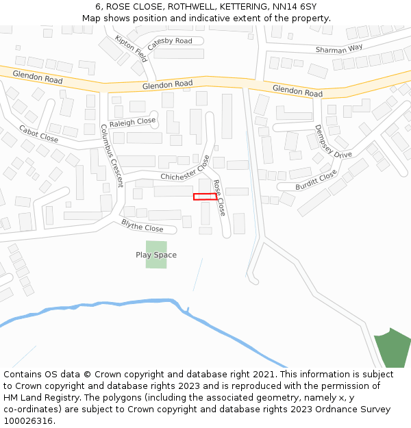 6, ROSE CLOSE, ROTHWELL, KETTERING, NN14 6SY: Location map and indicative extent of plot
