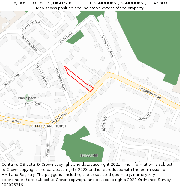 6, ROSE COTTAGES, HIGH STREET, LITTLE SANDHURST, SANDHURST, GU47 8LQ: Location map and indicative extent of plot