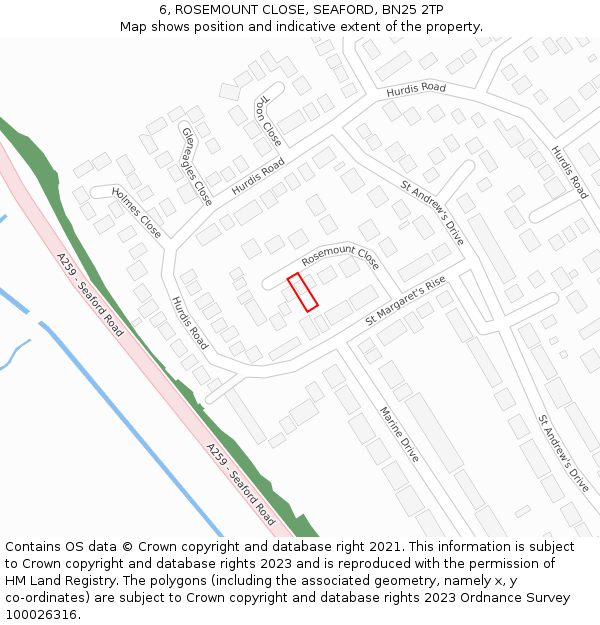 6, ROSEMOUNT CLOSE, SEAFORD, BN25 2TP: Location map and indicative extent of plot