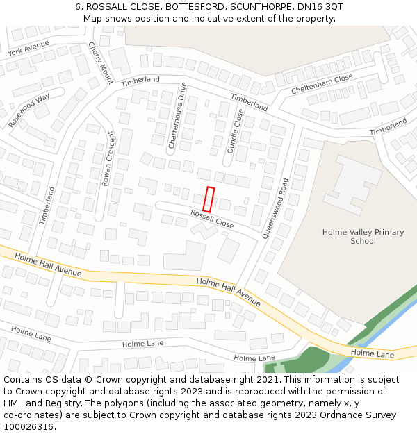 6, ROSSALL CLOSE, BOTTESFORD, SCUNTHORPE, DN16 3QT: Location map and indicative extent of plot