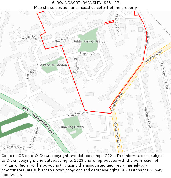 6, ROUNDACRE, BARNSLEY, S75 1EZ: Location map and indicative extent of plot