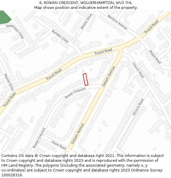 6, ROWAN CRESCENT, WOLVERHAMPTON, WV3 7HL: Location map and indicative extent of plot