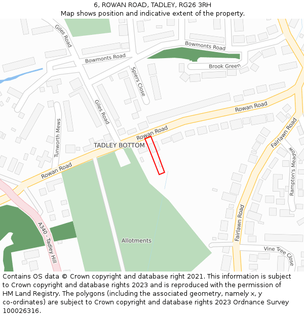 6, ROWAN ROAD, TADLEY, RG26 3RH: Location map and indicative extent of plot