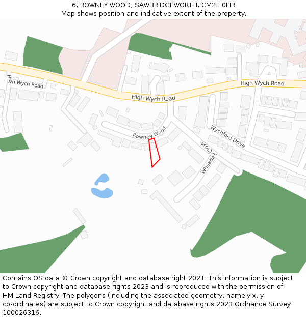 6, ROWNEY WOOD, SAWBRIDGEWORTH, CM21 0HR: Location map and indicative extent of plot