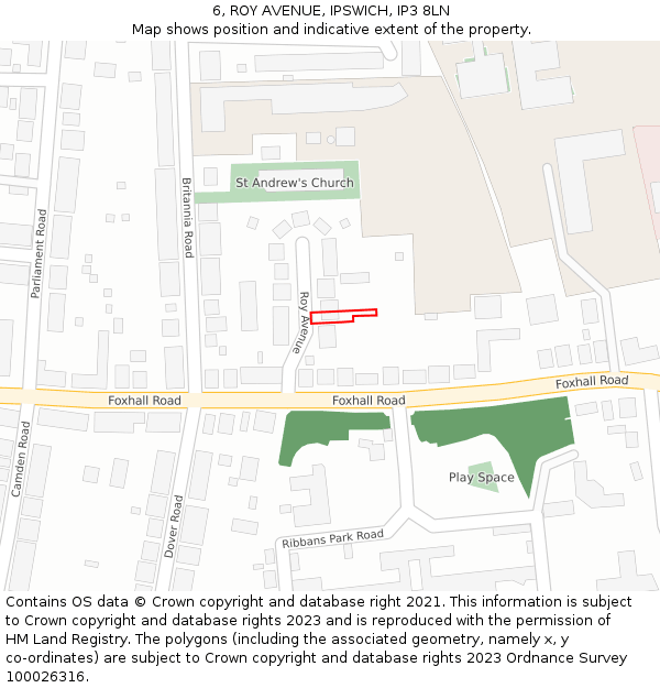 6, ROY AVENUE, IPSWICH, IP3 8LN: Location map and indicative extent of plot