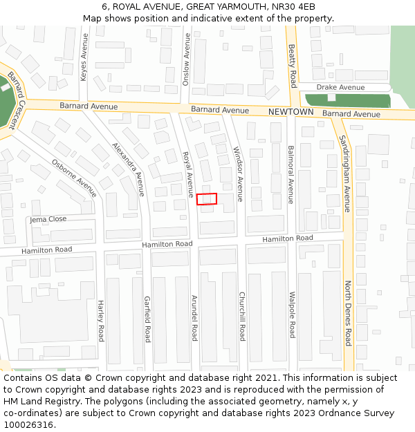 6, ROYAL AVENUE, GREAT YARMOUTH, NR30 4EB: Location map and indicative extent of plot
