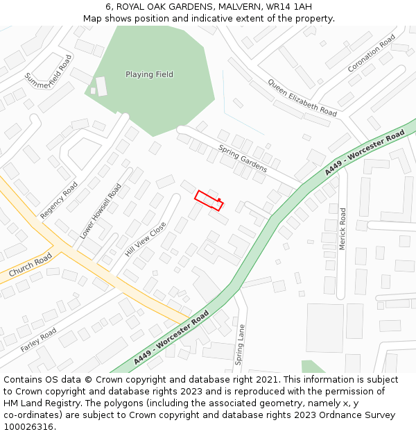 6, ROYAL OAK GARDENS, MALVERN, WR14 1AH: Location map and indicative extent of plot
