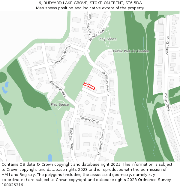 6, RUDYARD LAKE GROVE, STOKE-ON-TRENT, ST6 5DA: Location map and indicative extent of plot