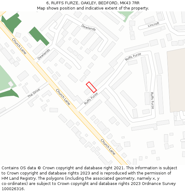 6, RUFFS FURZE, OAKLEY, BEDFORD, MK43 7RR: Location map and indicative extent of plot