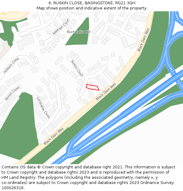6, RUSKIN CLOSE, BASINGSTOKE, RG21 3QH: Location map and indicative extent of plot