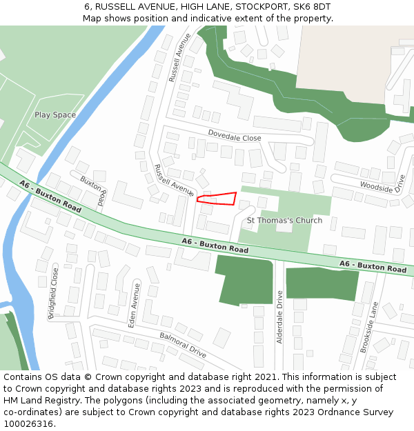 6, RUSSELL AVENUE, HIGH LANE, STOCKPORT, SK6 8DT: Location map and indicative extent of plot