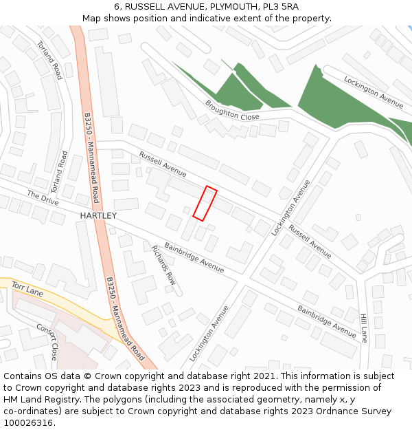 6, RUSSELL AVENUE, PLYMOUTH, PL3 5RA: Location map and indicative extent of plot