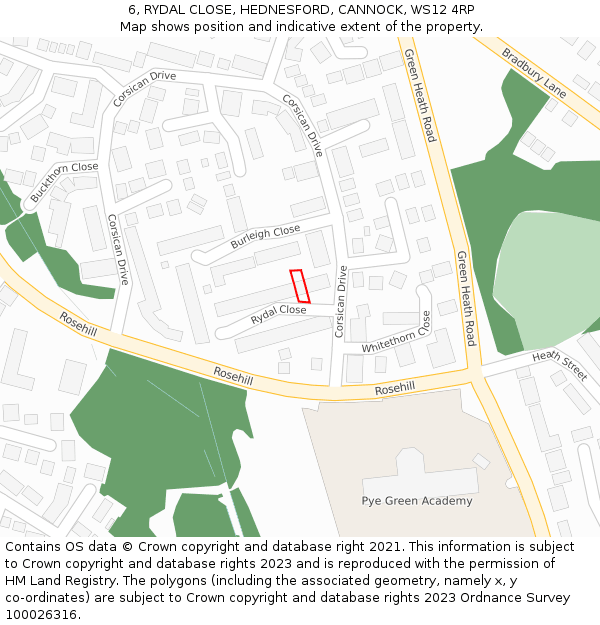 6, RYDAL CLOSE, HEDNESFORD, CANNOCK, WS12 4RP: Location map and indicative extent of plot