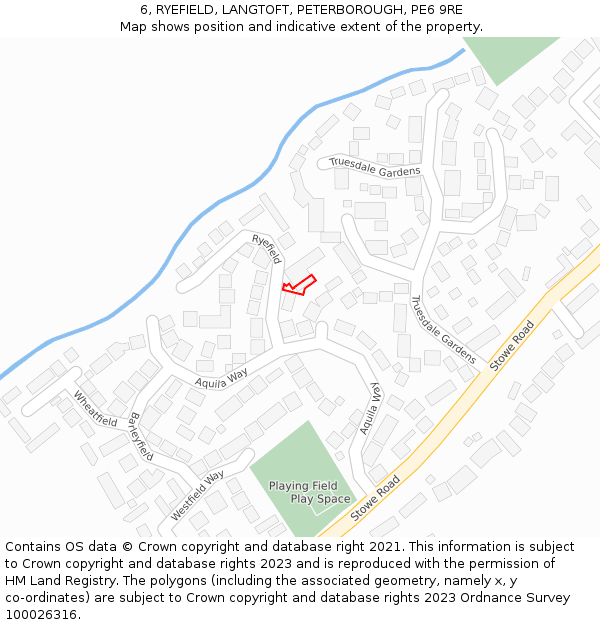 6, RYEFIELD, LANGTOFT, PETERBOROUGH, PE6 9RE: Location map and indicative extent of plot