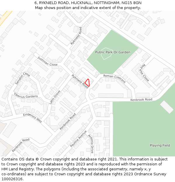 6, RYKNIELD ROAD, HUCKNALL, NOTTINGHAM, NG15 8GN: Location map and indicative extent of plot