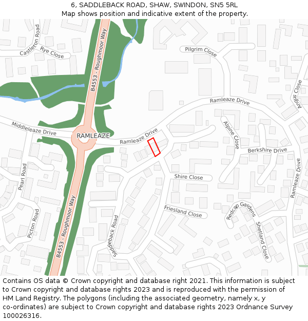 6, SADDLEBACK ROAD, SHAW, SWINDON, SN5 5RL: Location map and indicative extent of plot
