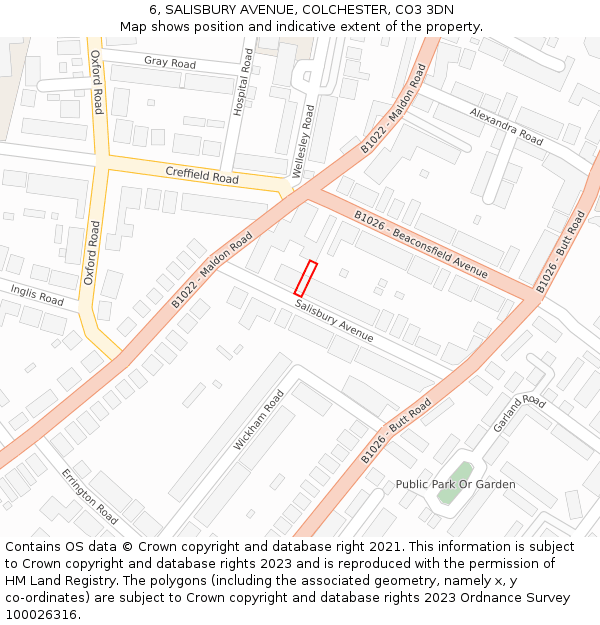 6, SALISBURY AVENUE, COLCHESTER, CO3 3DN: Location map and indicative extent of plot
