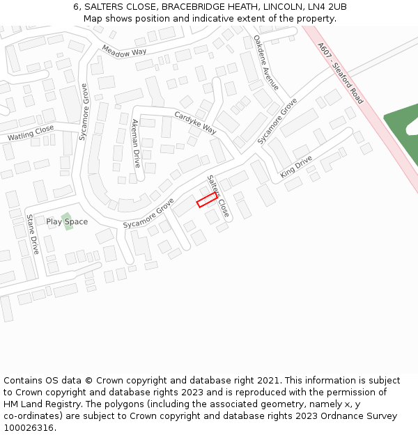 6, SALTERS CLOSE, BRACEBRIDGE HEATH, LINCOLN, LN4 2UB: Location map and indicative extent of plot