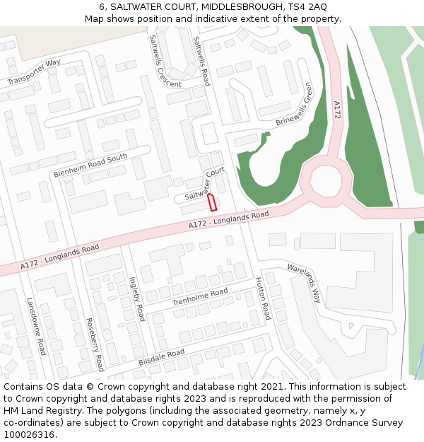 6, SALTWATER COURT, MIDDLESBROUGH, TS4 2AQ: Location map and indicative extent of plot
