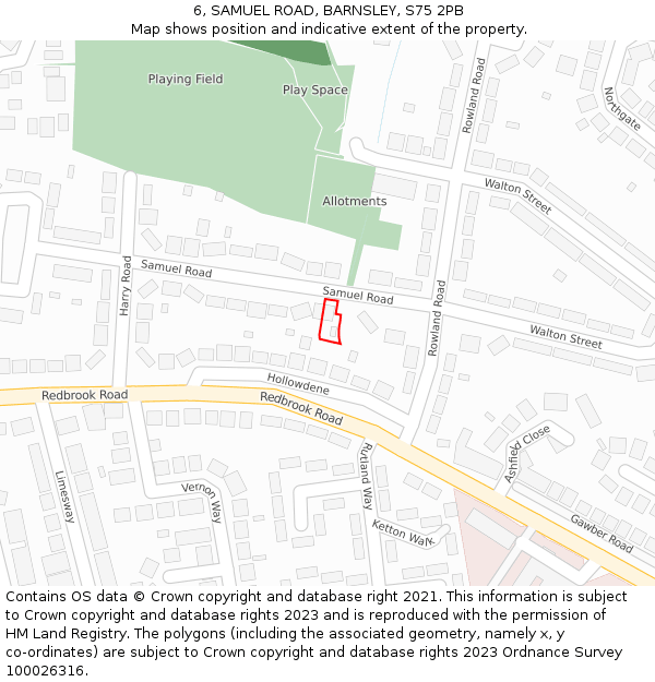 6, SAMUEL ROAD, BARNSLEY, S75 2PB: Location map and indicative extent of plot