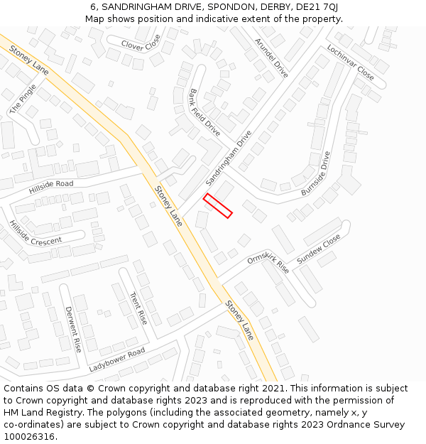 6, SANDRINGHAM DRIVE, SPONDON, DERBY, DE21 7QJ: Location map and indicative extent of plot