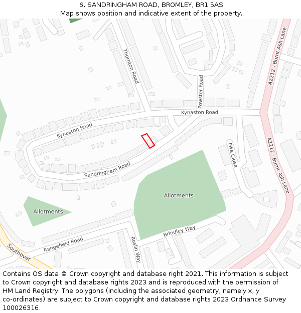 6, SANDRINGHAM ROAD, BROMLEY, BR1 5AS: Location map and indicative extent of plot