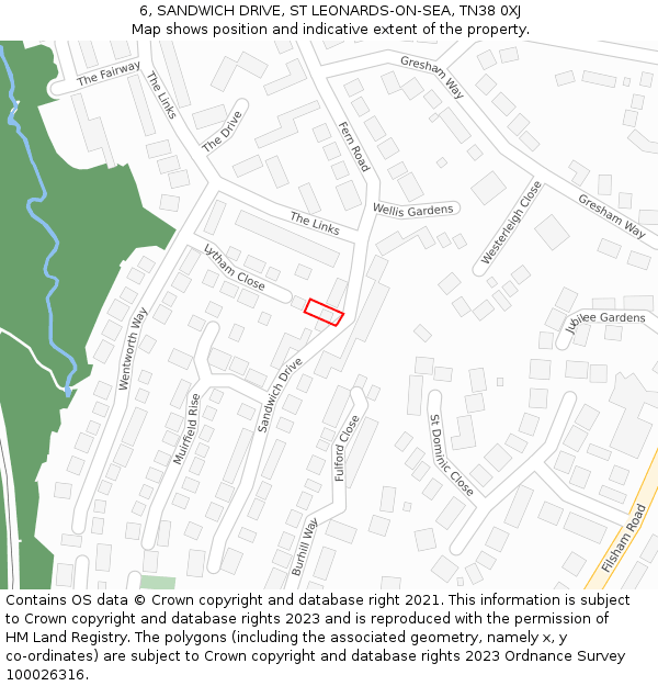 6, SANDWICH DRIVE, ST LEONARDS-ON-SEA, TN38 0XJ: Location map and indicative extent of plot